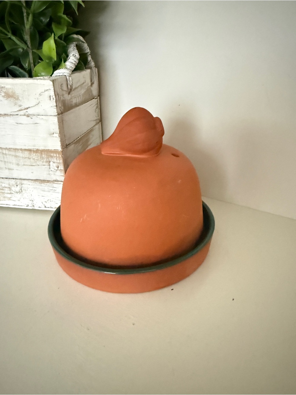 Vintage PIC Taiwan Terracotta Garlic Roaster Keeper Green Glazed Base